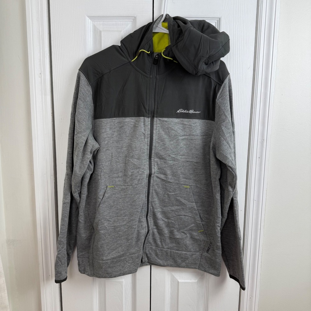 Eddie Bauer Mens FreeHeat Full Zip Hooded Jacket Gray Medium Activewear Athletic